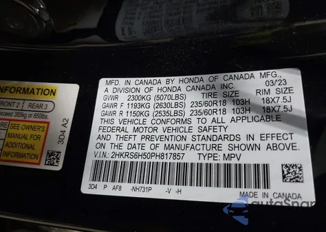 2023 Honda Cr-V Hybrid Sport from USA, damaged, VIN 2HKRS6H50PH817857